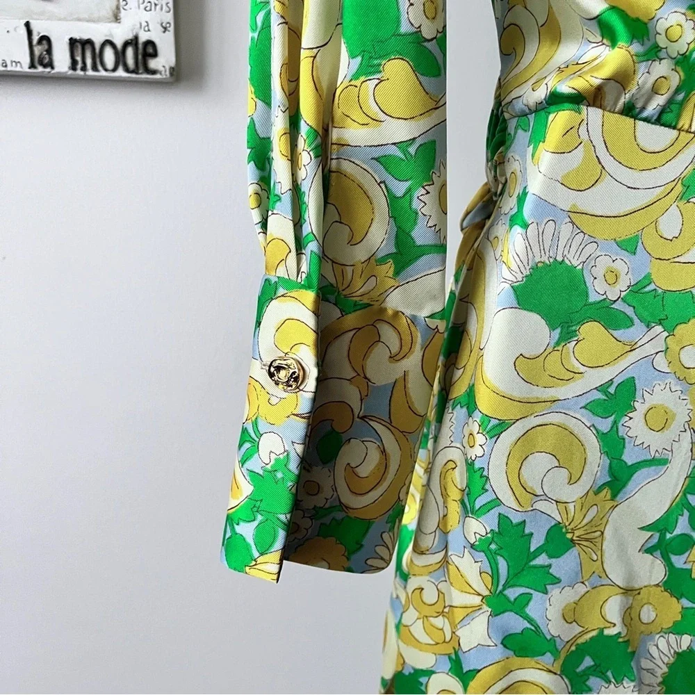 Zara Satin Wrap Yellow Green Floral Paisley Influencer  Baddie Mini Dress Size S